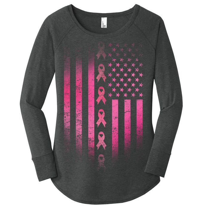 Breast Cancer American Flag Women's Perfect Tri Tunic Long Sleeve Shirt