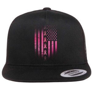 Breast Cancer American Flag Flat Bill Trucker Hat