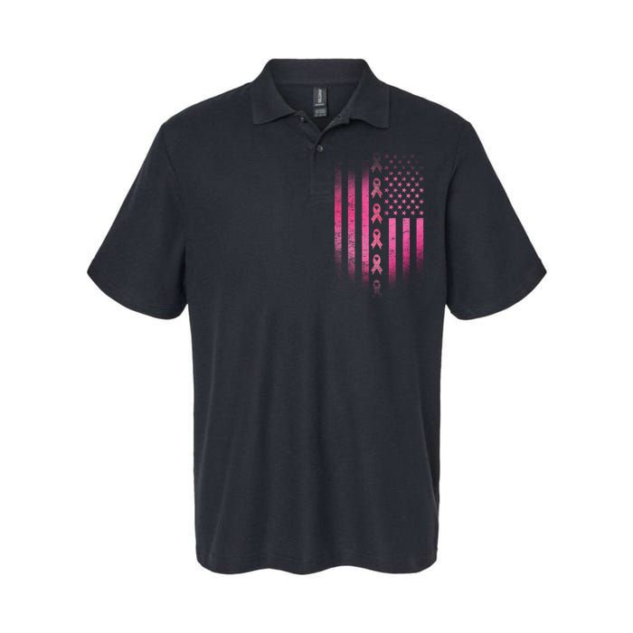 Breast Cancer American Flag Softstyle Adult Sport Polo