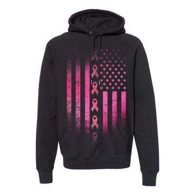 Breast Cancer American Flag Premium Hoodie