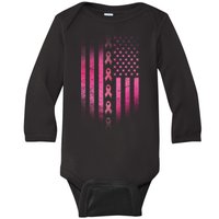 Breast Cancer American Flag Baby Long Sleeve Bodysuit