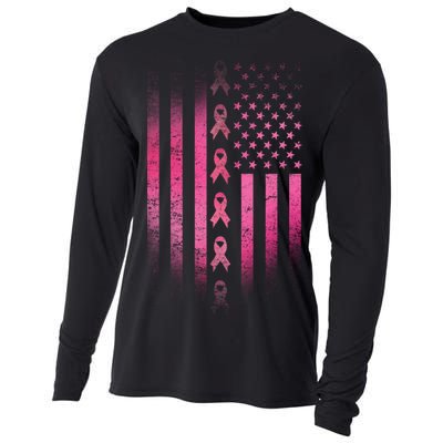 Breast Cancer American Flag Cooling Performance Long Sleeve Crew