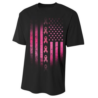 Breast Cancer American Flag Performance Sprint T-Shirt