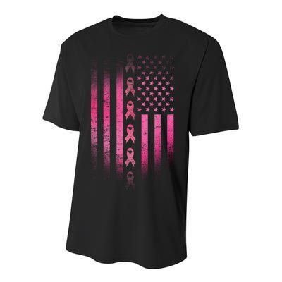 Breast Cancer American Flag Youth Performance Sprint T-Shirt