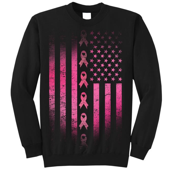 Breast Cancer American Flag Tall Sweatshirt