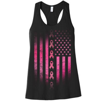 Breast Cancer American Flag Women's Racerback Tank