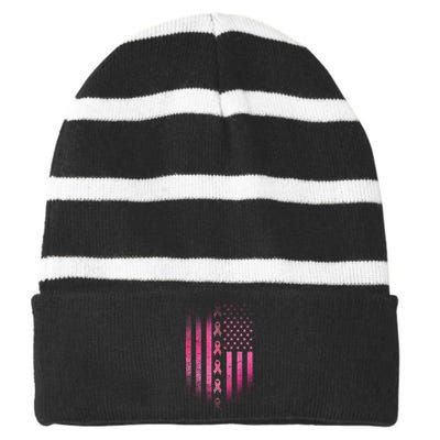 Breast Cancer American Flag Striped Beanie with Solid Band