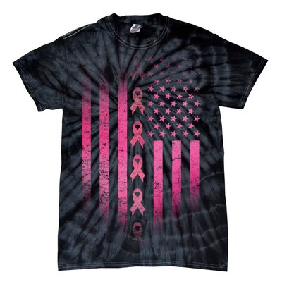 Breast Cancer American Flag Tie-Dye T-Shirt