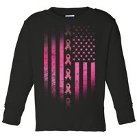 Breast Cancer American Flag Toddler Long Sleeve Shirt