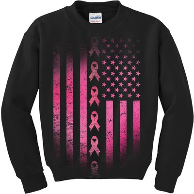 Breast Cancer American Flag Kids Sweatshirt