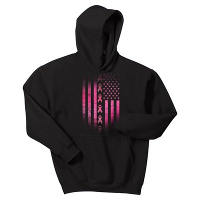 Breast Cancer American Flag Kids Hoodie