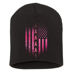 Breast Cancer American Flag Short Acrylic Beanie