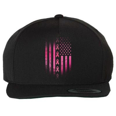 Breast Cancer American Flag Wool Snapback Cap