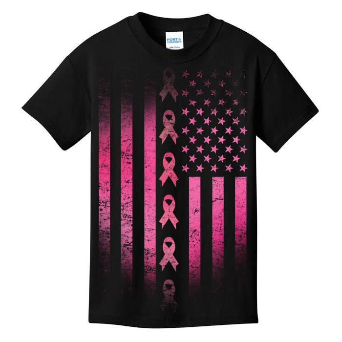 Breast Cancer American Flag Kids T-Shirt