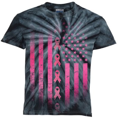 Breast Cancer American Flag Kids Tie-Dye T-Shirt