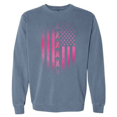 Breast Cancer American Flag Garment-Dyed Sweatshirt