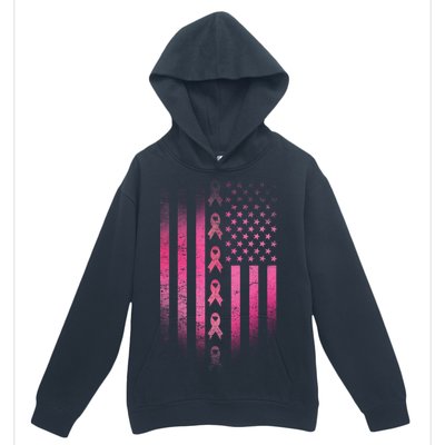 Breast Cancer American Flag Urban Pullover Hoodie