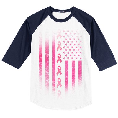 Breast Cancer American Flag Baseball Sleeve Shirt