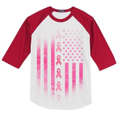 Breast Cancer American Flag Kids Colorblock Raglan Jersey