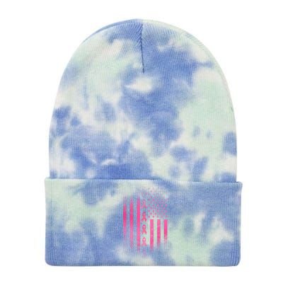 Breast Cancer American Flag Tie Dye 12in Knit Beanie