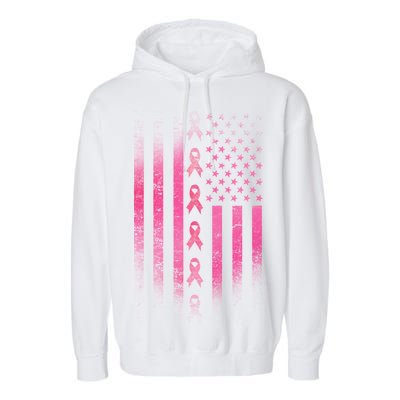 Breast Cancer American Flag Garment-Dyed Fleece Hoodie