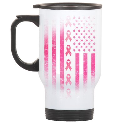 Breast Cancer American Flag Stainless Steel Travel Mug