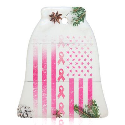 Breast Cancer American Flag Ceramic Bell Ornament