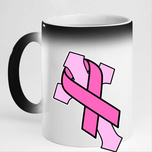 Breast Cancer Awareness Christian Pink Cross Ribbon 11oz Black Color Changing Mug