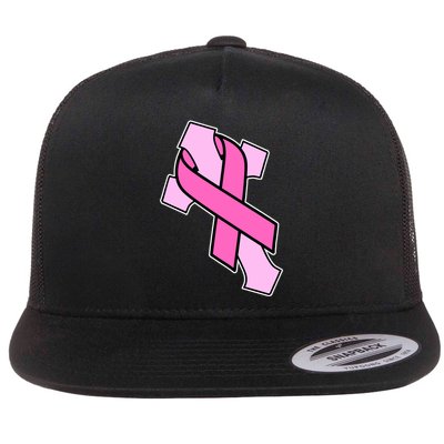 Breast Cancer Awareness Christian Pink Cross Ribbon Flatbill Hat