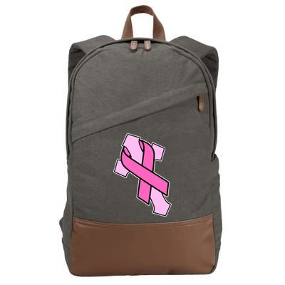 Breast Cancer Awareness Christian Pink Cross Ribbon Cotton Canvas Backpack