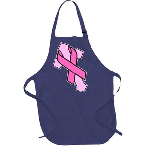 Breast Cancer Awareness Christian Pink Cross Ribbon Full-Length Apron With Pockets