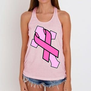 Breast Cancer Awareness Christian Pink Cross Ribbon Women's Knotted Racerback Tank