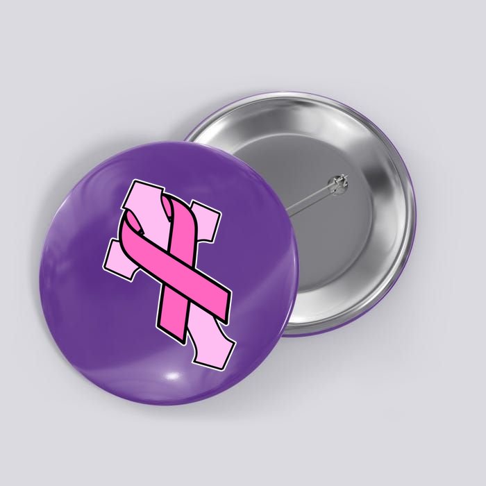 Breast Cancer Awareness Christian Pink Cross Ribbon Button