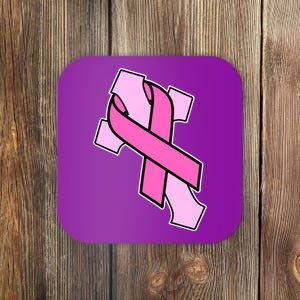 Breast Cancer Awareness Christian Pink Cross Ribbon Coaster