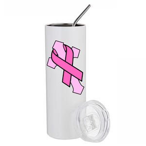 Breast Cancer Awareness Christian Pink Cross Ribbon Stainless Steel Tumbler