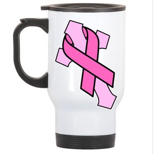 Breast Cancer Awareness Christian Pink Cross Ribbon Stainless Steel Travel Mug