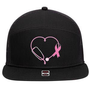 Breast Cancer Awareness Doctor Nurse Stethoscope 7 Panel Mesh Trucker Snapback Hat