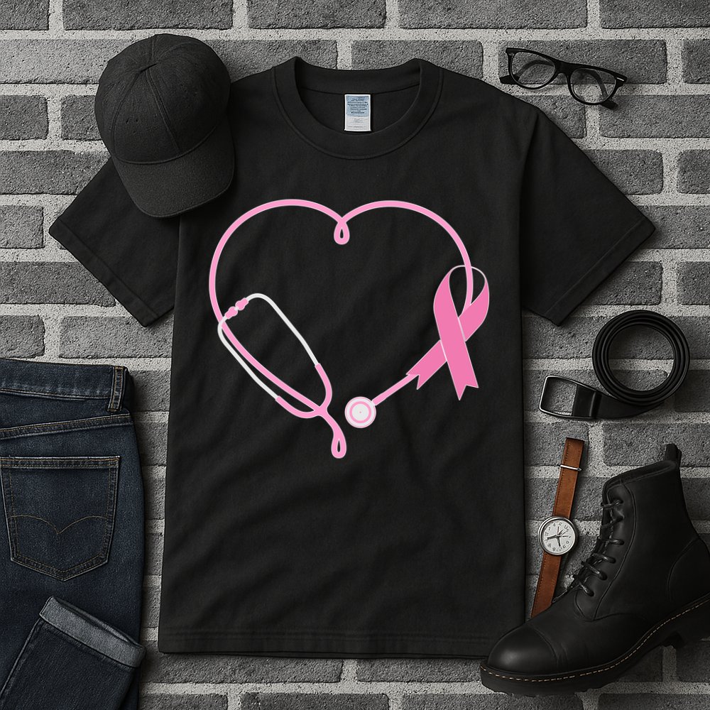 Breast Cancer Awareness Doctor Nurse Stethoscope Tall T-Shirt