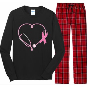 Breast Cancer Awareness Doctor Nurse Stethoscope Long Sleeve Pajama Set