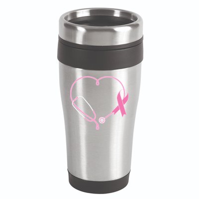 Breast Cancer Awareness Doctor Nurse Stethoscope 16oz Travel Tumbler