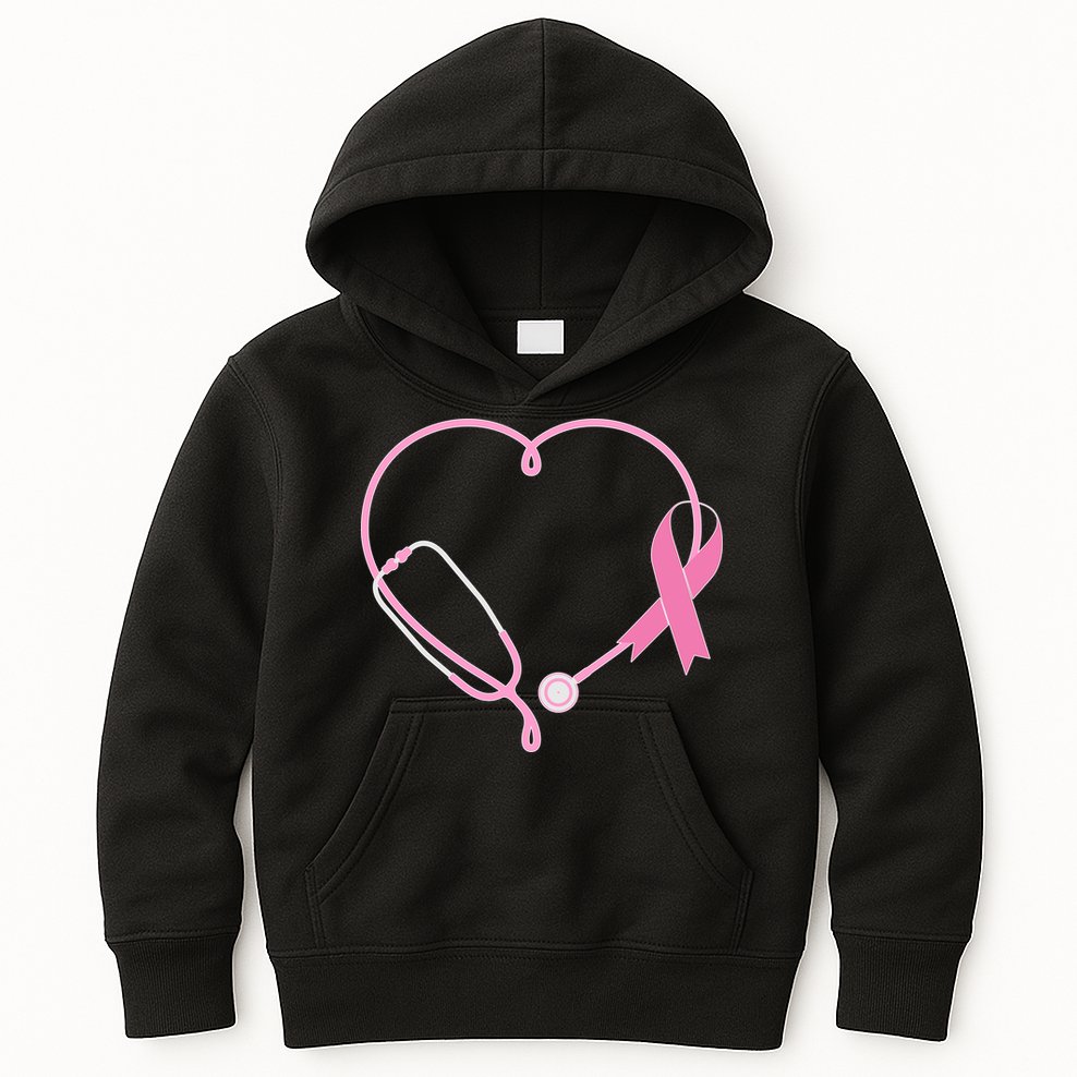 Breast Cancer Awareness Doctor Nurse Stethoscope Kids Hoodie