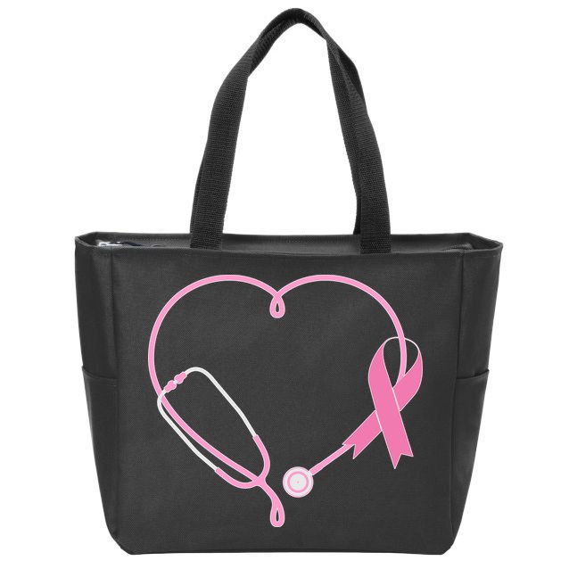 Breast Cancer Awareness Doctor Nurse Stethoscope Zip Tote Bag