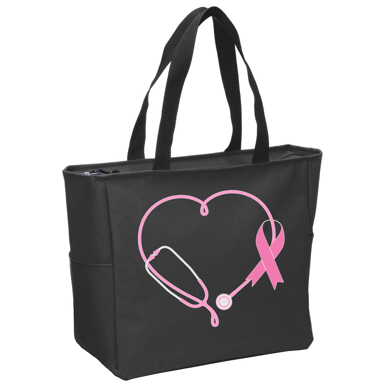 Breast Cancer Awareness Doctor Nurse Stethoscope Zip Tote Bag