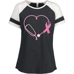 Breast Cancer Awareness Doctor Nurse Stethoscope Enza Ladies Jersey Colorblock Tee