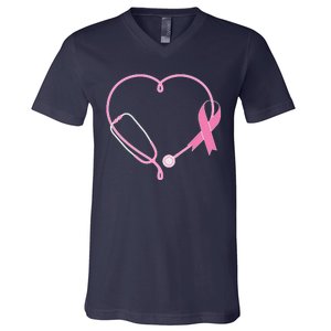 Breast Cancer Awareness Doctor Nurse Stethoscope V-Neck T-Shirt