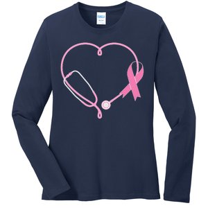 Breast Cancer Awareness Doctor Nurse Stethoscope Ladies Long Sleeve Shirt