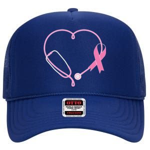 Breast Cancer Awareness Doctor Nurse Stethoscope High Crown Mesh Back Trucker Hat