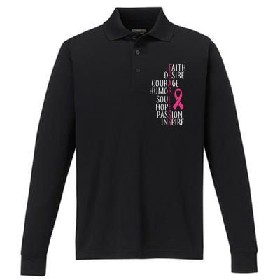 Breast Cancer Awareness Fearless Faith Performance Long Sleeve Polo