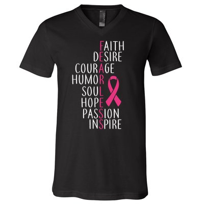 Breast Cancer Awareness Fearless Faith V-Neck T-Shirt