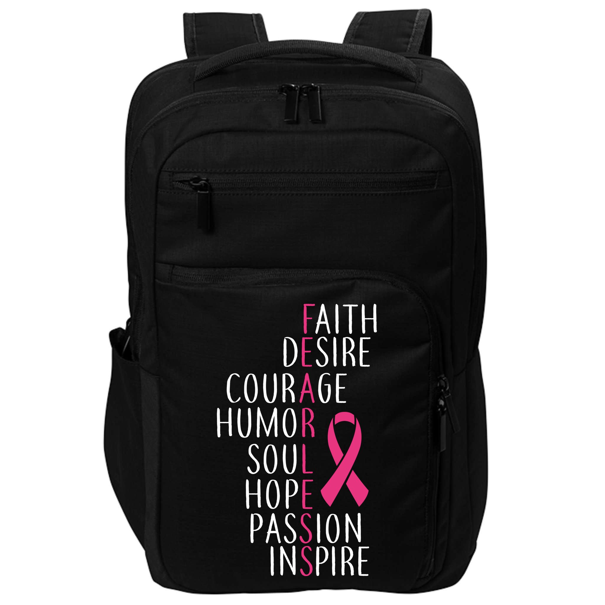 Breast Cancer Awareness Fearless Faith Impact Tech Backpack